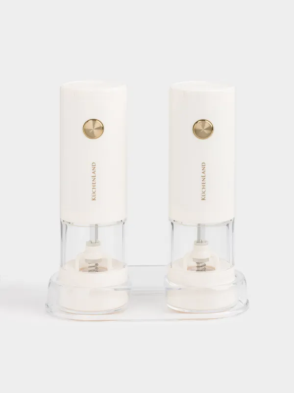 Мельница для специй, 18 см, 2 шт, электрическая, пластик, LED W, молочная, Liberica light, image-0