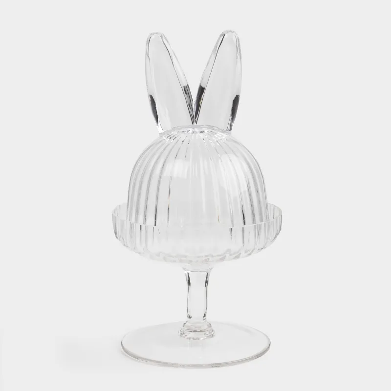 Блюдо на ножке, 12х24 см, с крышкой, стекло Р, Ушки кролика, Camellia