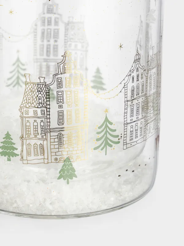 Кружка, 350 мл, стекло Б, с блестками и со снегом внутри, Дома, Air decor, image-3