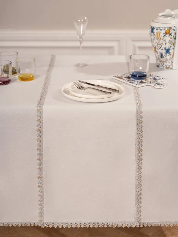 Дорожка настольная, 40х160 см, полиэстер, белая, Цветочное кружево, Flower lace, image-3