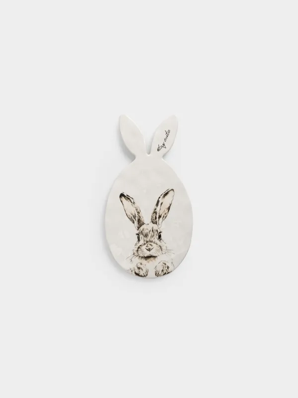 Подставка под горячее, 15х27 см, с ручкой, керамика D, белая, Кролик, Natural Easter, image-0