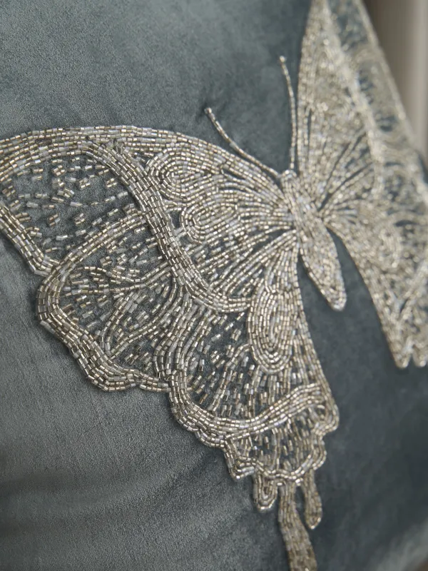 Подушка декоративная, вельвет/бисер, серая, Bugs, image-4