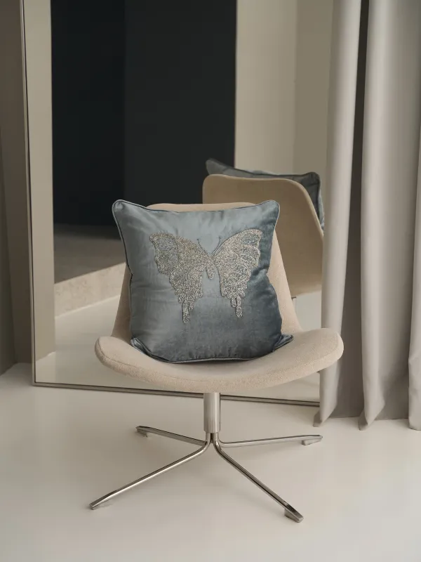 Подушка декоративная, 50х50 см, вельвет/бисер, серая, Бабочка, Bugs, image-6