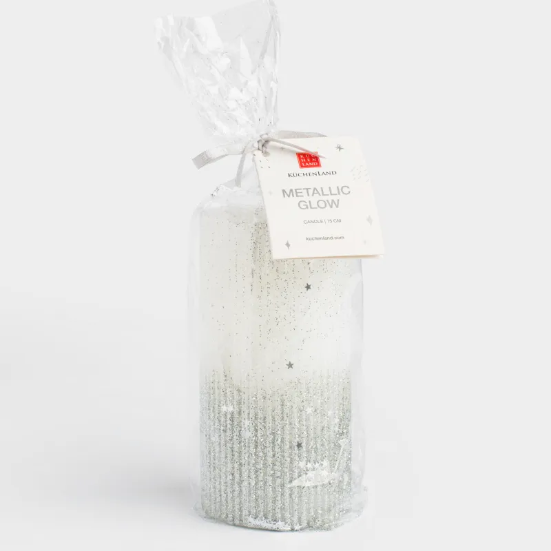 Свеча, 15 см, цилиндрическая, с блестками, Metallic glow, image-4
