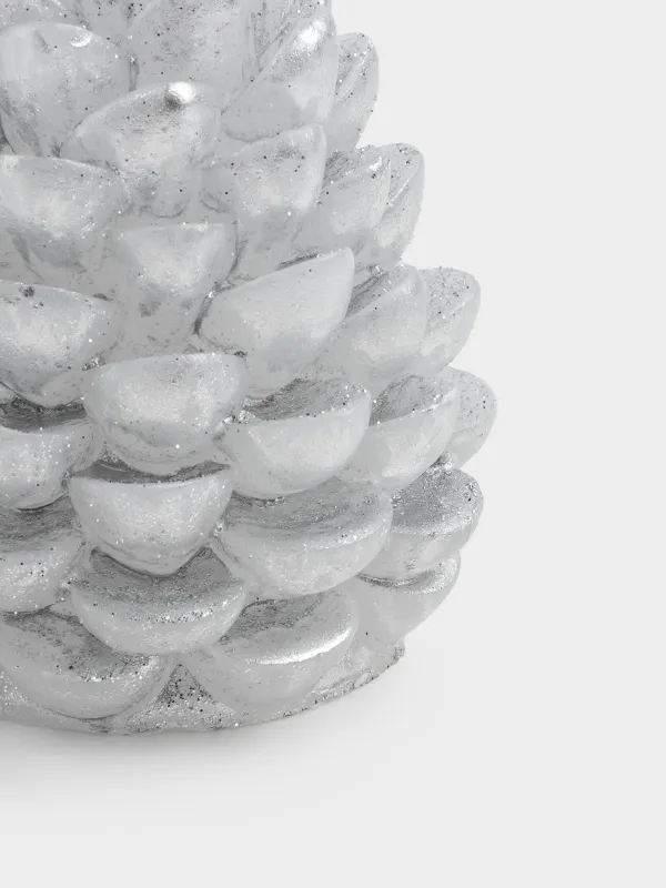 Свеча, 6x8 см, с блестками, серебристая, Шишка, Winter delice, image-2