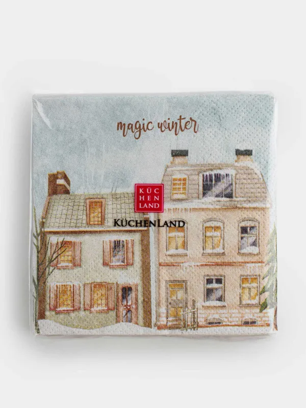 Салфетки бумажные, 21х21 см, 20 шт, квадратные, бежево-голубые, Дома, House built, image-4