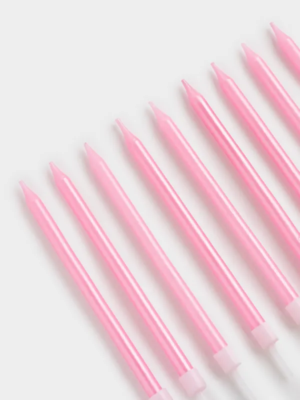 Свеча для торта, 10 см, 12 шт, тонкая, розовая, Birthday party, image-6