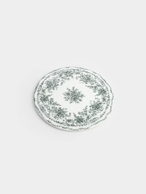 Подставка под горячее, 20 см, керамика/пробка, круглая, белая, Узоры, Green lace, image-1