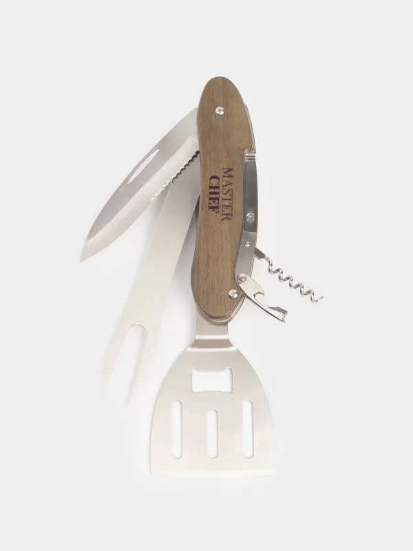 Мультитул для барбекю, 5 в 1, 42 см, разборный, сталь/дерево, BBQ, image-2