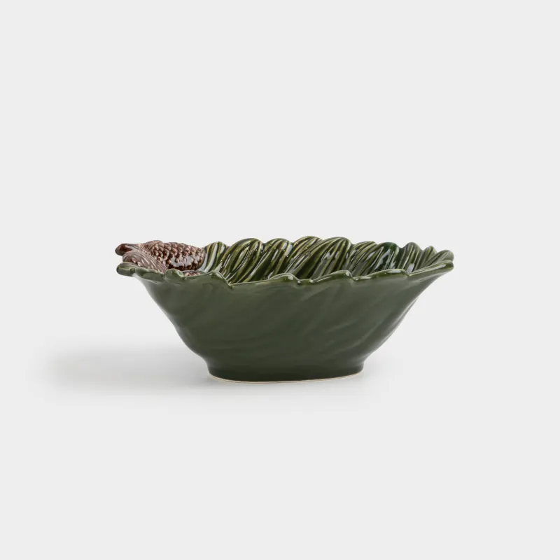 Ваза для фруктов, 27х18х10 см, керамика, зеленая, Шишки на еловой ветке, Forest whispers