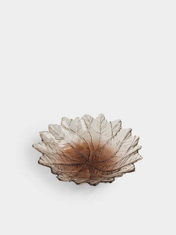 Ваза для фруктов, 31х7 см, стекло, янтарная, Листья, Leaves, image-2