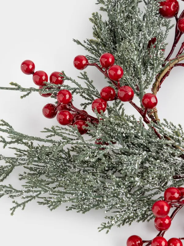 Венок рождественский, 8/45 см, пластик/пенопласт, Хвоя с красными ягодами, Red berry, image-3