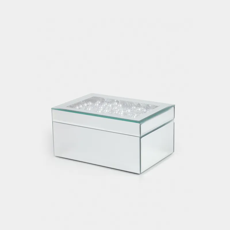 Шкатулка для украшений, 20х14 см, стекло, зеркальная, Жемчужины, Glossy