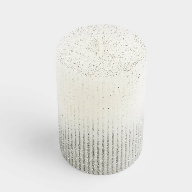 Свеча, 10 см, цилиндрическая, с блестками, бело-серебристая, Metallic glow, image-2