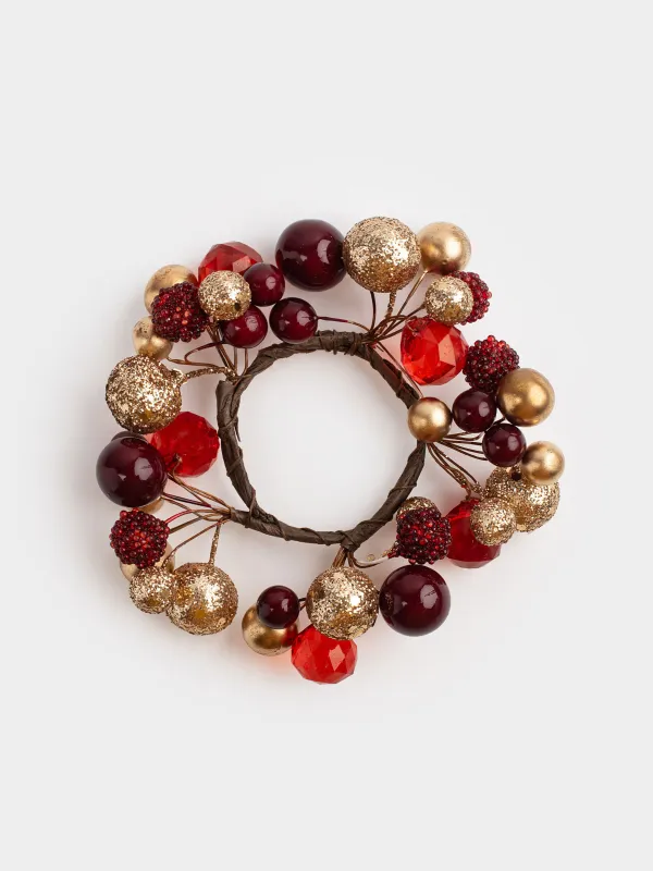 Кольцо для салфеток, 5 см, пластик, красно-золотистое, Новогодние шары, Balls sparkle, image-0