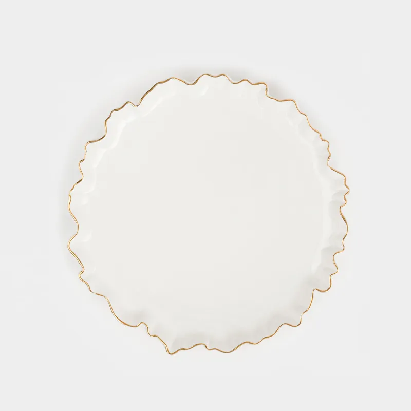 Тарелка обеденная, 25 см, фарфор P, с золотистым кантом, Мятый эффект, Crumple gold