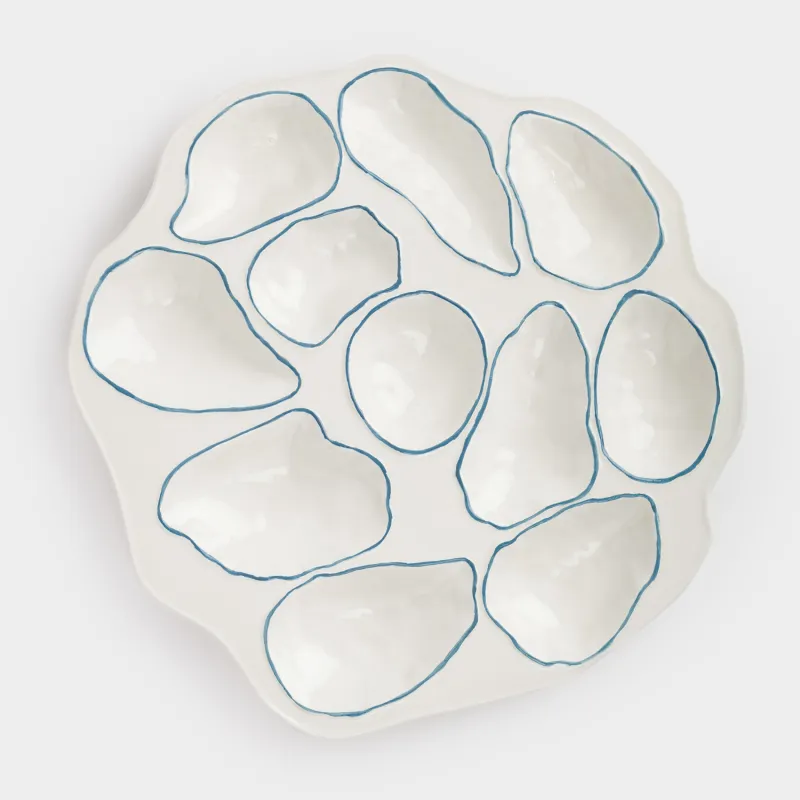 Менажница, 24 см, 11 отд, керамика, молочно-синяя, Устрицы, Coral reef