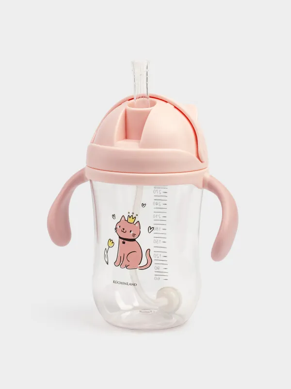 Бутылка-поильник, детская, 350 мл, тритан, розовая, Котик, Kiddy, image-1