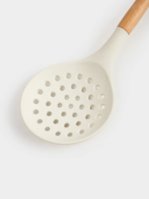 Шумовка, 32 см, силикон/дерево, бежевая, Provence, image-2
