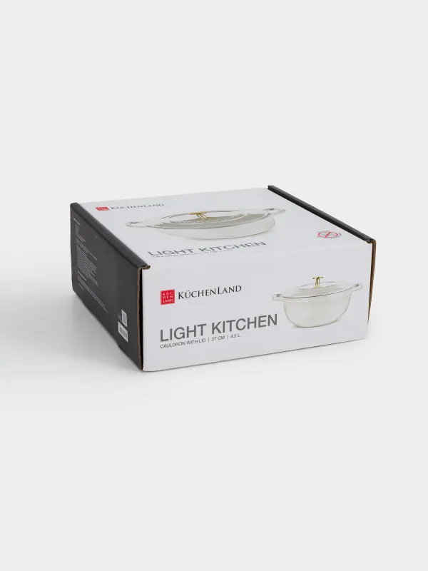 Казан, 27 см, 4,5 л, с крышкой, чугун, молочный, Light kitchen, image-4