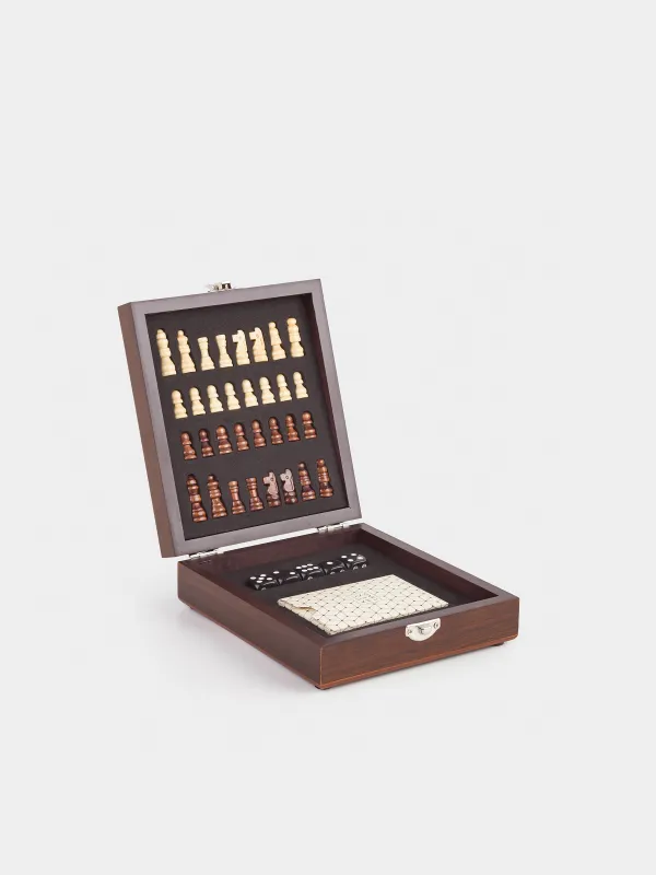 Набор настольных игр, 17х15 см, карты/кости/шахматы, дерево/пластик, Sabal, image-0