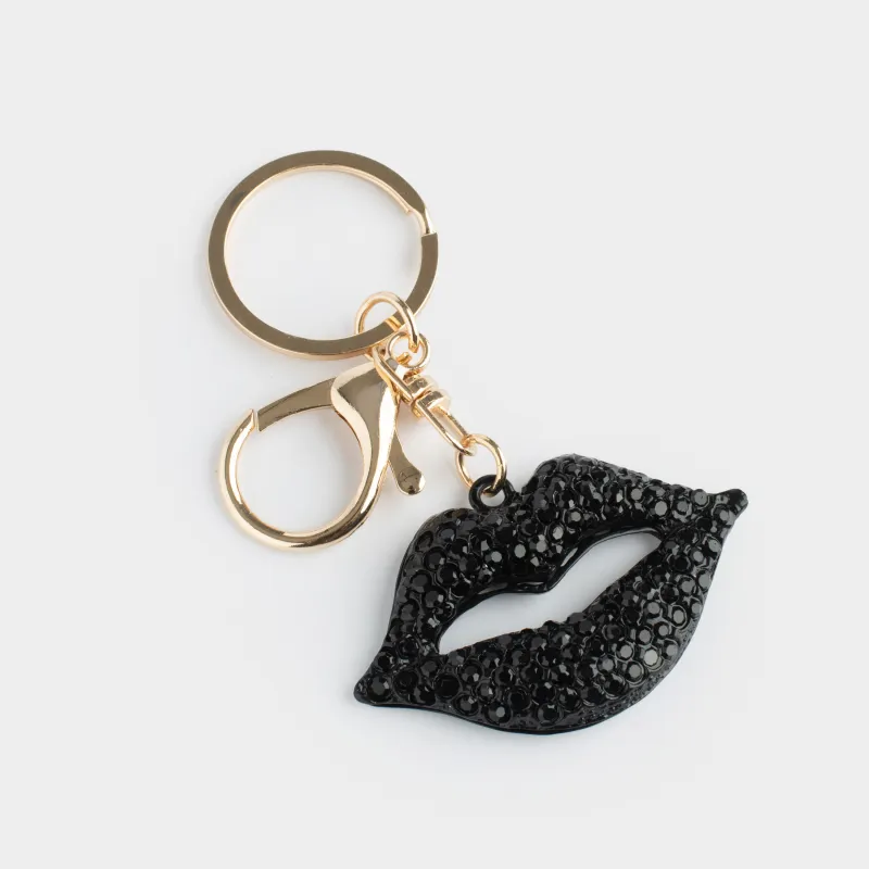 Брелок, 9 см, металл/стразы, черный, Губы, Keychain crystal, image-1
