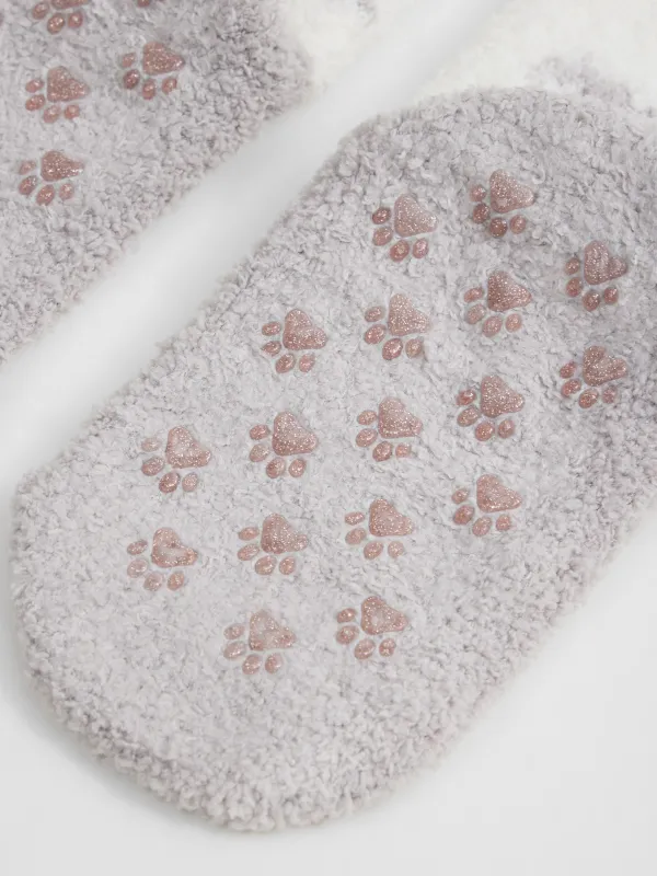 Носки детские, домашние, р. 27-29, в коробке, полиэстер, молочно-серые, Кот в шарфе, Merry, image-4