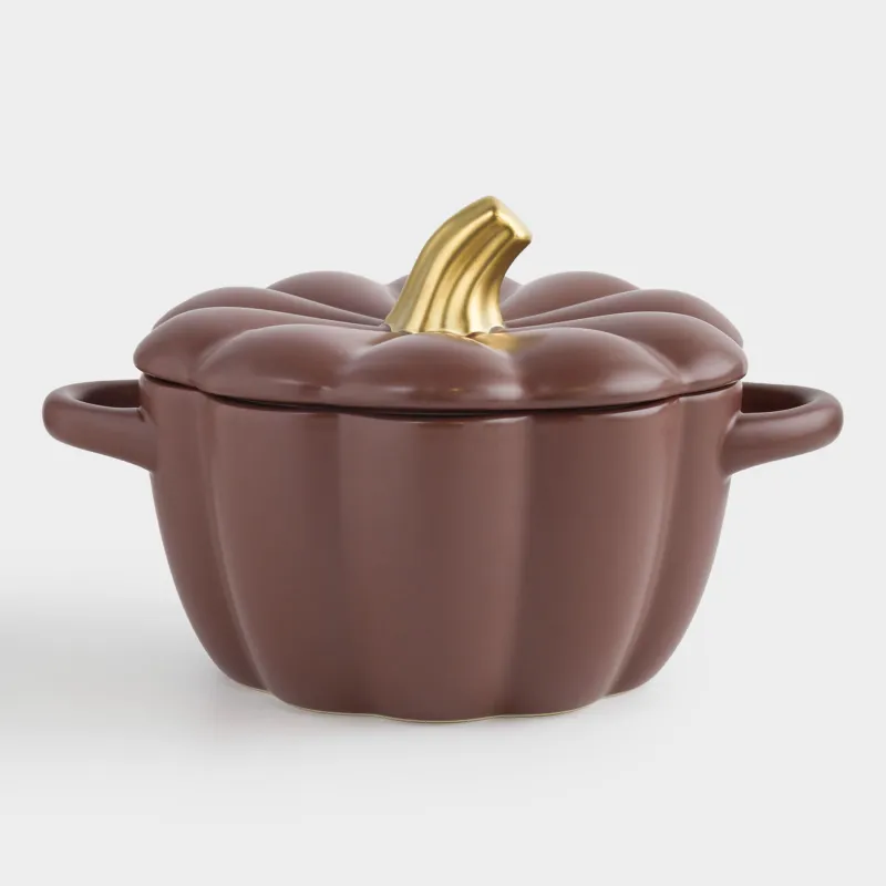 Форма для запекания, 21 см, с крышкой, керамика, коричнево-золотистая, Тыква, Gourd