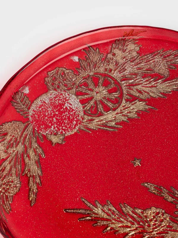 Блюдо, 26х2 см, стекло, бордовое, Ветки, Brumal, image-2