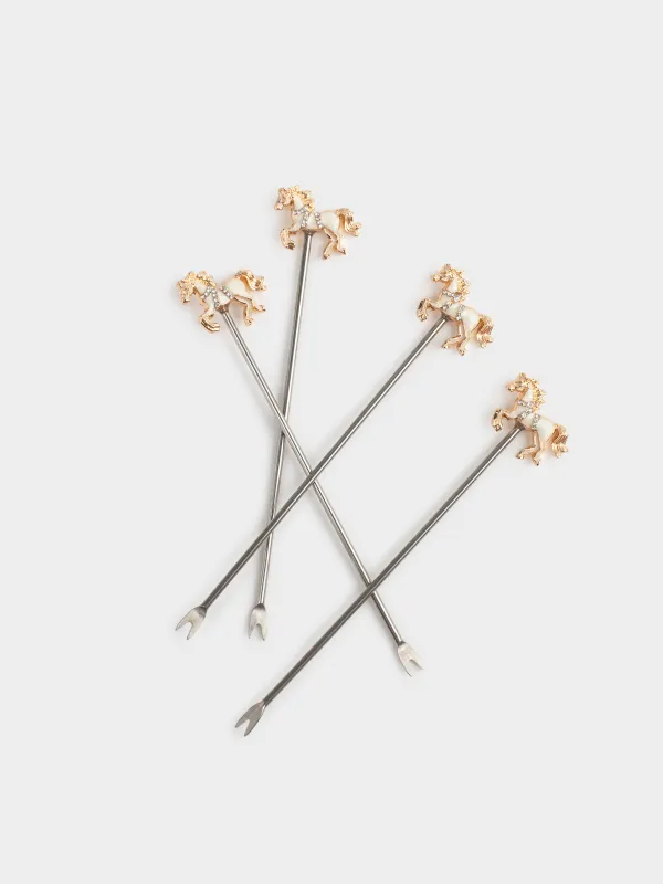 Шпажка для канапе, 12 см, 4 шт, металл, молочно-золотистая, Конь, Horse gold, image-1