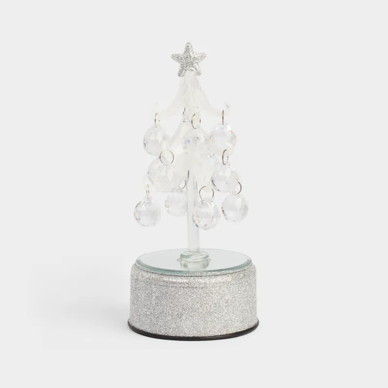 Статуэтка с подсветкой, 18 см, вращающаяся, с подвесками, стекло, серебристая, Christmas vitreous