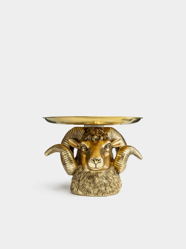Блюдо декоративное, 27 см, Баран с подносом, Sheep gold, image-1