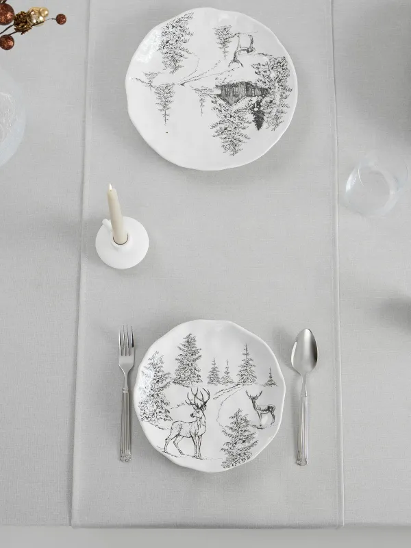 Дорожка настольная, 40х160 см, полиэстер, светло-серая, Олени и ели, Forest fawn, image-5