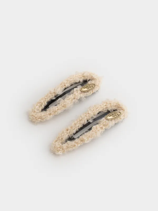 Заколка для волос, 8 см, 2 шт, искусственный мех/металл, молочная, Plush, image-1