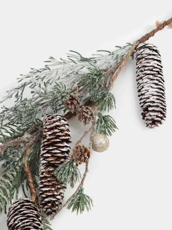 Ветка-гирлянда декоративная, 75 см, подвесная, пластик, Ягоды шампань и шишки, Conifer champagne, image-6