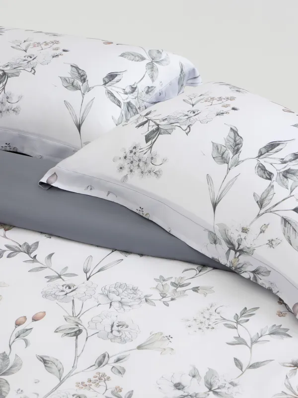 КПБ евро, тенсель 300 ТС, бело-серый, Цветы и ягоды, Tencel, image-1