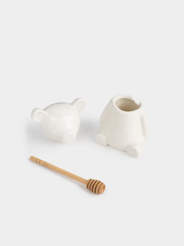 Банка для меда, 250 мл, с ложкой, фарфор P/бамбук, Медведь, Bear Meni, image-3