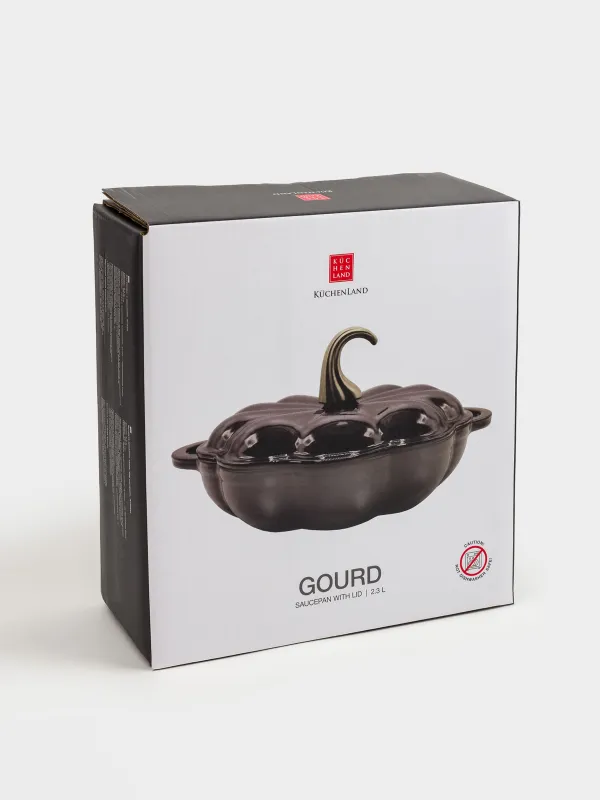 Сотейник, 26 см, 2,3 л, с крышкой, чугун, коричневый, Тыква, Gourd, image-6