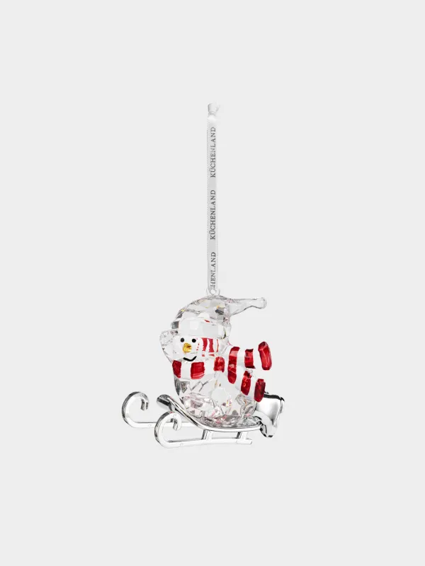 Игрушка елочная, 9 см, Снеговик на санках, Figure crystal, image-0