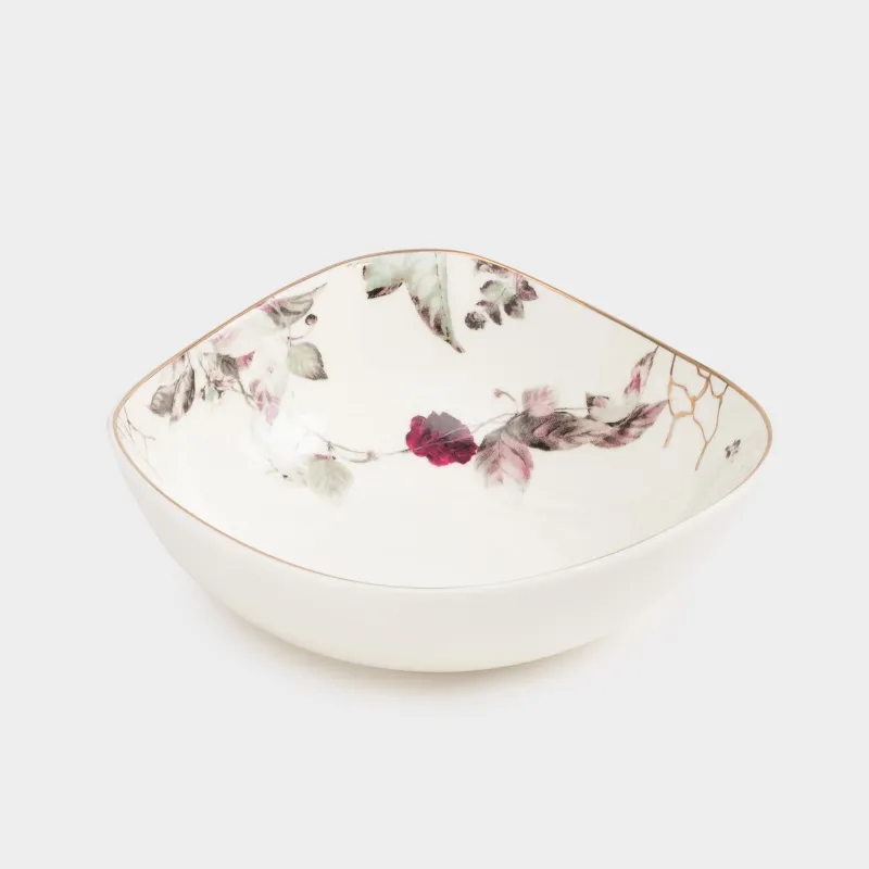 Пиала, 14х5 см, фарфор N, белая, с золотистым кантом, Цветущий сад, Noir flower, image-0