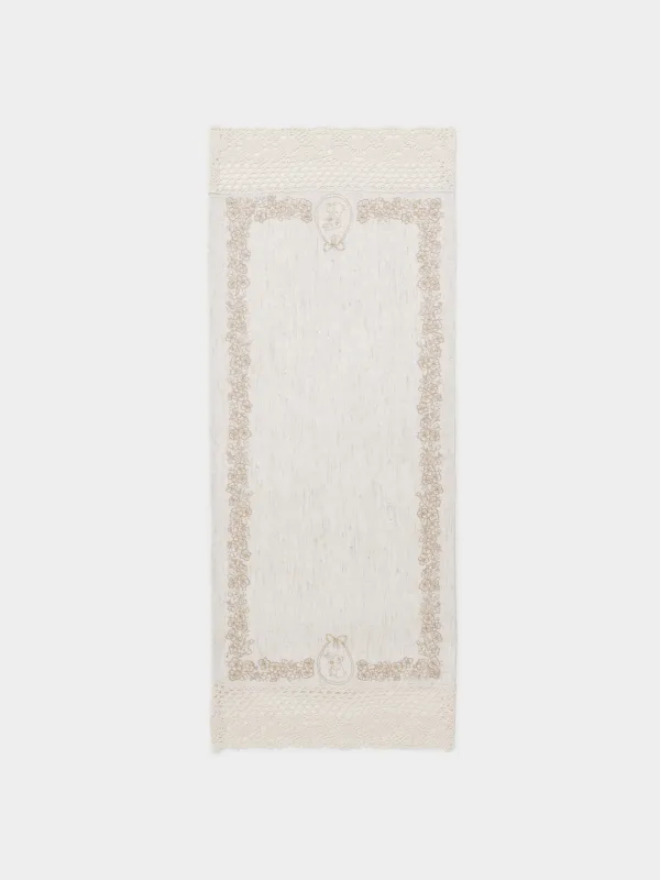 Салфетка пасхальная, 33х75 см, полиэстер/лен, в корзину, бежевая, Цветы, Rustic Easter, image-0