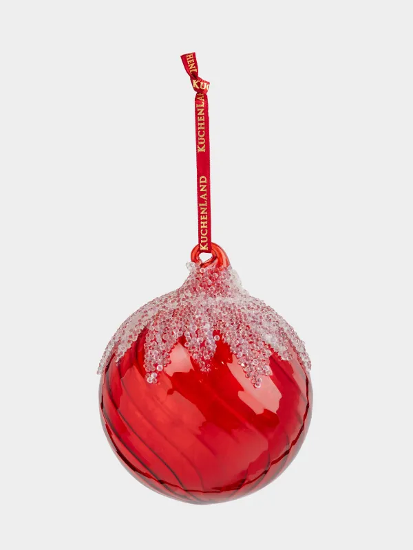 Игрушка елочная, 8 см, стекло, красная, Шар с изморозью, Ball sparkle, image-1