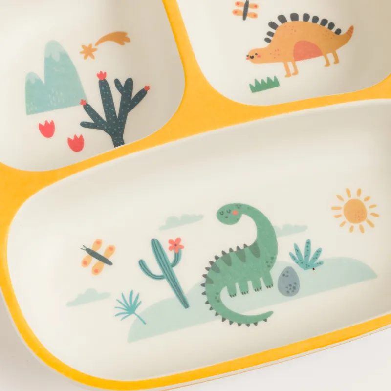Тарелка обеденная, детская, 18 см, 3 отд, бамбук, квадратная, желтая, Динозавры, Dino, image-4