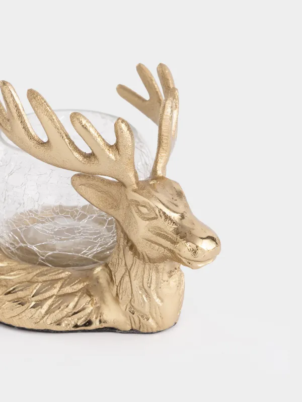 Подсвечник, 9 см, для чайной свечи, стекло/металл, золотистый, Олень, Arctic deer, image-1