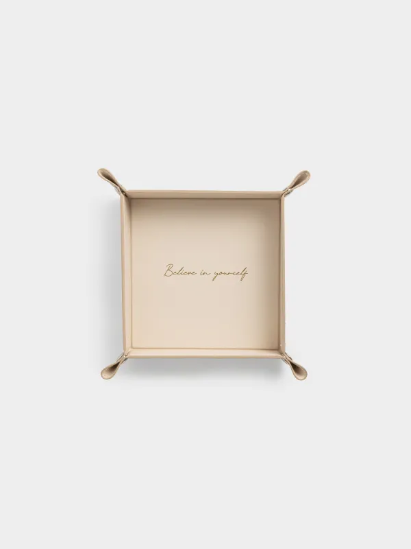 Поднос для украшений, 20х20х4 см, искусственная кожа, бежевый, Beauty print, image-4