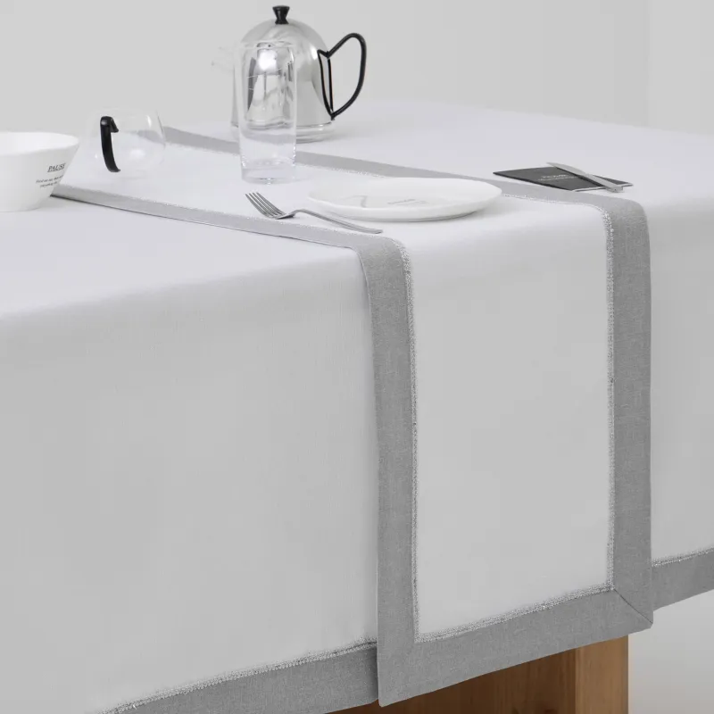 Дорожка настольная, 40х160 см, с люрексом, полиэстер, бело-серая, Milky way