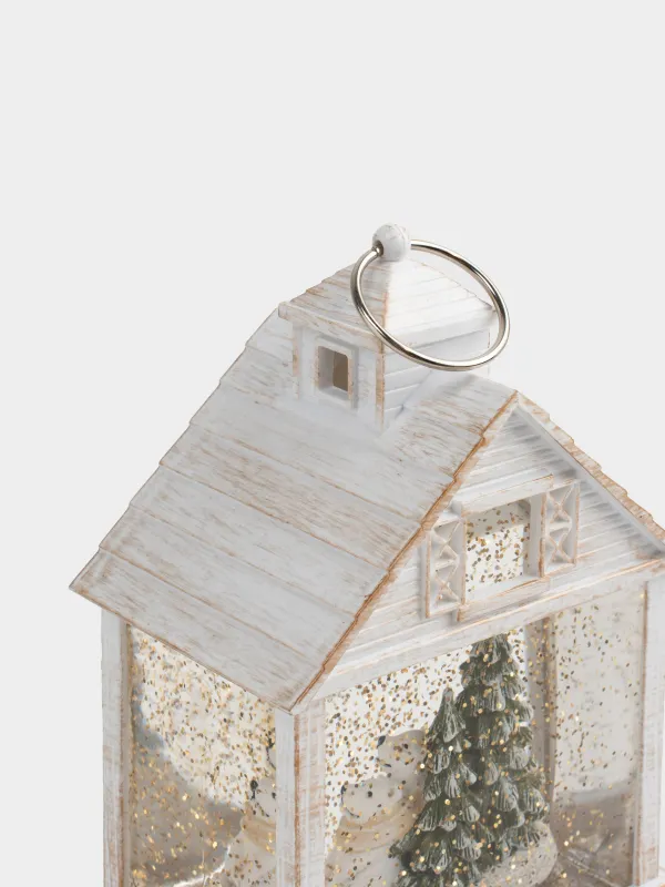 Снежный фонарь, 17 см, с подсветкой, пластик, белый, Мишка в домике, White style, image-2