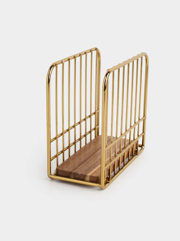 Салфетница, 14 см, металл/дерево, золотистая, Twist gold, image-2