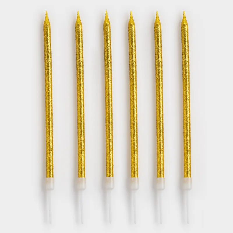 Свеча для торта, 15 см, 6 шт, тонкая, шампань, Birthday party