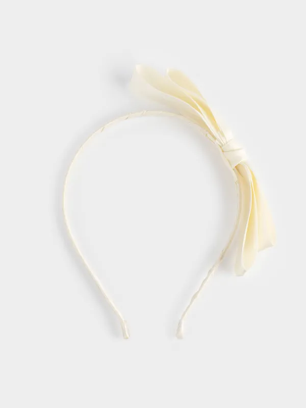 Ободок для волос, 17х17 см, полиэстер/металл, молочный, Бант, Hairstyle, image-0